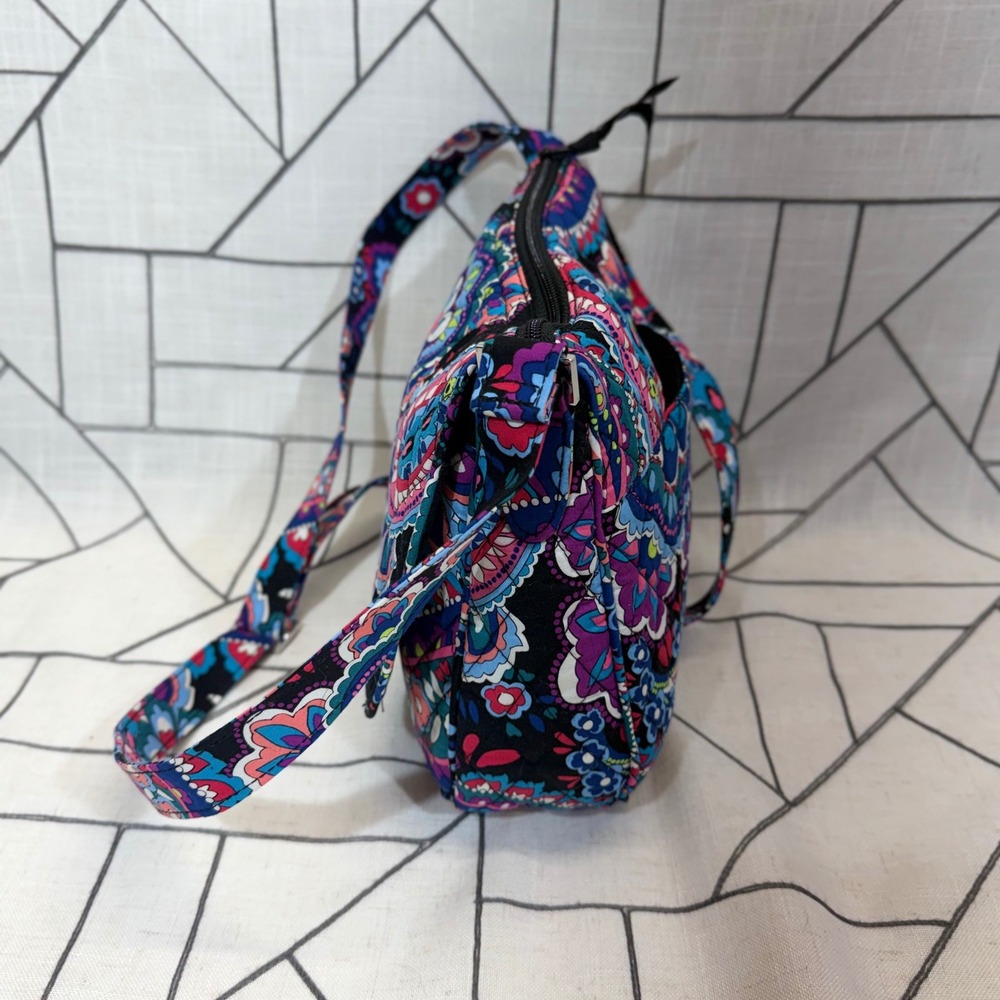 Vera Bradley Crossbody Bag Small Midnight Blues Paisley Quilted Cotton Turnlock - Picture 3 of 12